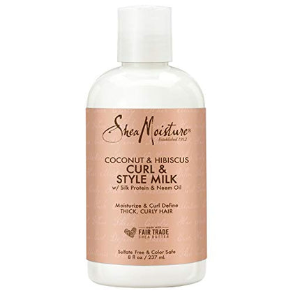 SheaMoisture Fair Trade Sulfate Free Coconut Hibiscus Curl & Style Milk with Silk Protein & Neem Oil For Thick, Defined, Curly Hair 8 oz