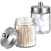 4 Pack Apothecary Jars Bathroom Vanity Storage Organizer Set -Countertop Canister with Stainless Steel Lids &Stickers - Qtip Dispenser Holder for Qtip,Cotton Swab,Makeup Sponge (Brushed Nickel)