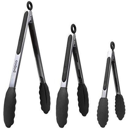 Popco Silicone Tongs for Cooking Grilling (3 food tongs x 7/9/12