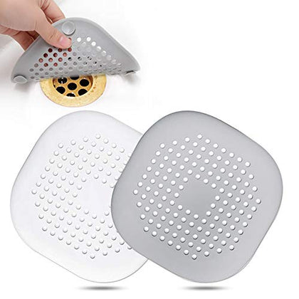 Hair Catcher,Square Hair Drain Cover for Shower Silicone Hair Stopper with Suction Cup,Easy to Install Suit for Bathroom,Bathtub,Kitchen 2 Pack (Grey White)