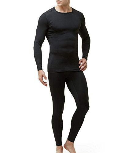 TSLA Men's Thermal Underwear Set, Microfiber Soft Fleece Lined Long Johns, Winter Warm Base Layer Top & Bottom, Soft Micro Fleece Black, X-Small