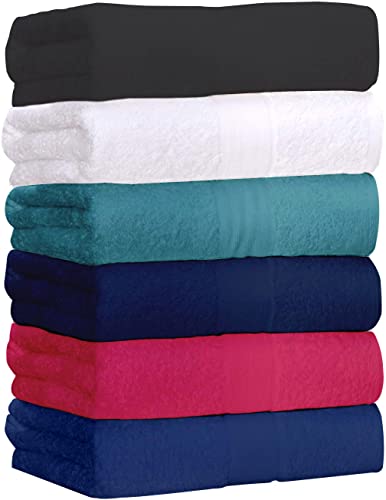 QUBA LINEN Bamboo Cotton Bath Towels-27x54inch - 6 Pack Shower Towels - Light Weight, Ultra Absorbent Towels for Bathroom (Multi Color)