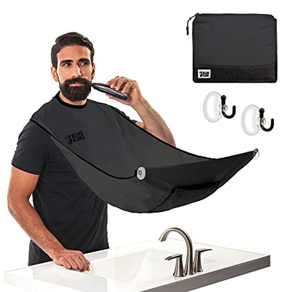 Beard King Beard Bib Apron - Christmas Gifts & Stocking Stuffers for Dad - As Seen on Shark Tank - Men's Hair Catcher for Shaving - Grooming Accessories - Packing Pouch, Black