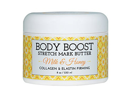 Body Boost Milk & Honey Stretch Mark Butter 8 oz.- Safe for Pregnancy and Nursing- Repair Stretch Marks and Scars- Paraben, Phenoxyethanol Free