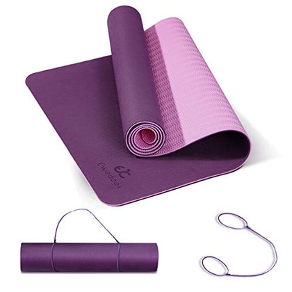 Ewedoos Yoga Mat Non Slip TPE Yoga Mats Exercise Mat Eco Friendly Workout Mat for Yoga, Pilates and Floor Exercise Thick Fitness Mat Carry Strap Included (Purplepink)