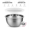 FineDine 5 Deep Nesting Mixing Bowls with Lids for Kitchen Storage , Cooking Food, Baking, Breading, Salad or Meal Prep - Silver Stainless Steel - Large