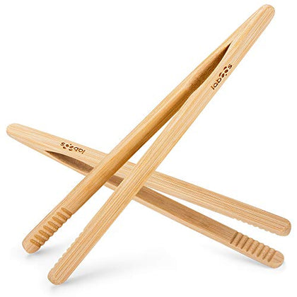 Reusable Classic Bamboo Toast Tongs - Wood Cooking Tong,Ideal for Toaster,Fruits, Bread & Pickles, Kitchen Utensil For Cheese Bacon Muffin Fruits Bread - 8