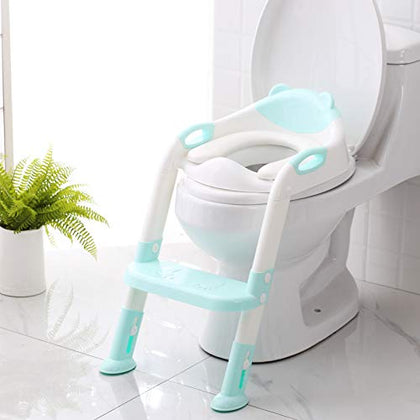 Toilet Potty Training Seat with Step Stool Ladder,SKYROKU Potty Training Toilet for Kids Boys Girls Toddlers-Comfortable Safe Potty Seat with Anti-Sli (Blue)
