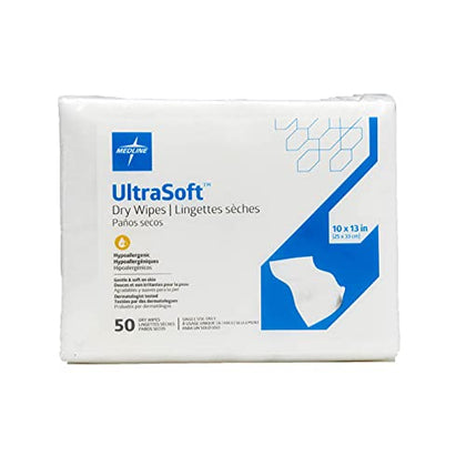 Medline Ultrasoft Dry Baby Wipes, Gentle Disposable Cleansing Cloths, 500 Count, Dry Wipe Size is 10 x 13 inches, Great for Sensitive Skin and can be used as Baby Washcloths, Incontinence Wipes,White