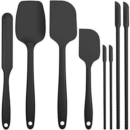 Silicone Spatula, Forc 8 Packs 600°F Heat Resistant Nonstick Cookware Dishwasher Safe Flexible Lightweight, Food Grade Silicone Cooking Utensils Set for Baking, Cooking, and Mixing Black