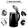 Secura SWK-1701DB The Original Stainless Steel Double Wall Electric Water Kettle 1.8 Quart, Black Onyx