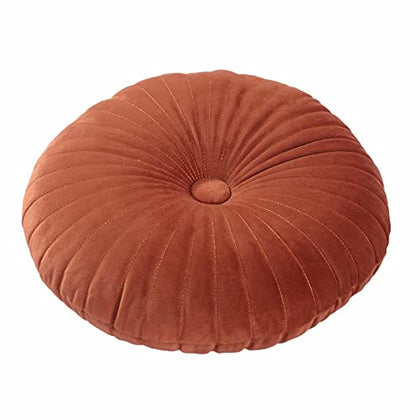 HLOVME Round Pillow Cushion for Couch Velvet Decorative Small Throw Pillow Solid Color for Living Room Bed Floor 13.7, Orange