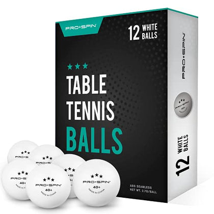 PRO SPIN Ping Pong Balls - White 3-Star 40+ Table Tennis Balls (Pack of 12) | High-Performance ABS Training Balls | Ultimate Durability for Indoor/Outdoor Ping Pong Tables