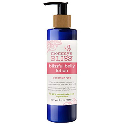 Mommy's Bliss Belly Lotion: For Hydrated, Resilient, & Elastic Skin During Pregnancy, Reduce Stretch Mark Appearance with Cocoa Butter Bohemian Rose Scent, 8 Fl Oz