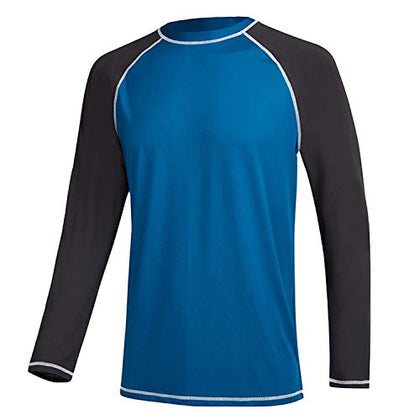 Men's Long Sleeve Swim Shirts Rashguard UPF 50+ UV Sun Protection Shirt Athletic Workout Running Hiking T-Shirt Swimwear Peacock Blue+Charcoal Gray S