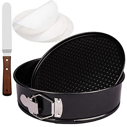 RFAQK 7 Inch Springform Cake Pan-Nonstick Baking Set with Removable Bottom,Leakproof Cheesecake Pan with 30Pcs Parchment Papers,(E-Book Included)