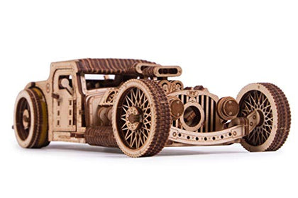Wood Trick Hot Rod Wooden Model Car Kit to Build - Rides up to 32 feet - Detailed - 3D Wooden Puzzles for Adults and Kids to Build - Engineering DIY Mechanical Wood Model Kits for Adults