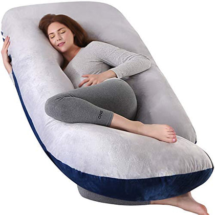 Elover Pregnancy Must Haves Pregnancy Pillow U-Shaped Full Body Maternity Support Pillow for Pregnant Women with Replaceable and Washable Velvet Cover Size 57