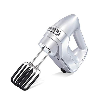 Hamilton Beach Professional 7-Speed Digital Electric Hand Mixer with High-Performance DC Motor, Slow Start, Snap-On Storage Case, SoftScrape Beaters, Whisk, Dough Hooks, Silver and Chrome (62657)
