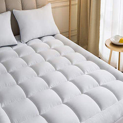 Mattress Topper Twin 39x75 Inches Quilted Plush Down Alternative Pillow Top Fitted Skirt Protector Mattress Pad Reviver Enhancer Deep Pocket Fits 20 Inches Soft White