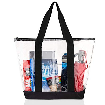 [Pack Of 2] Clear Tote Bags for Work, Beach, Stadium, Security Approved With Zipper Closure