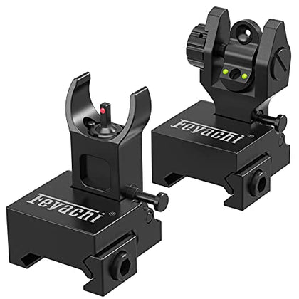Feyachi S27 Fiber Optic Iron Sights Flip Up Front and Rear Sites with Red and Green Dot Picatinny Backup Sight Set (Black)