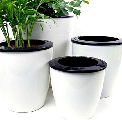 Mkono 3 Pack Self Watering Planter African Violet Pots Plastic White Flower Plant Pot with Wick Rope for All House Plants, Flowers, Herbs, Small