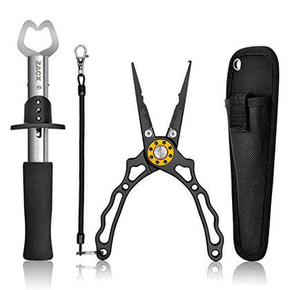 ZACX Fishing Pliers, Fish Lip Gripper Upgraded Muti-Function Fishing Pliers Hook Remover Split Ring for Fly Fishing,Ice Fishing,Fishing Gear,Fishing Gifts for Men (Package B)
