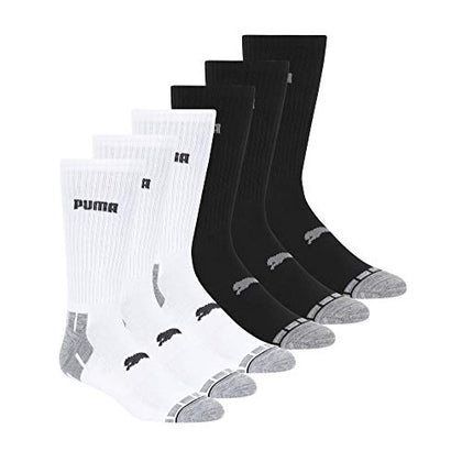 PUMA mens 6 Pack Crew running socks, White/Black/Grey, 13-Oct US