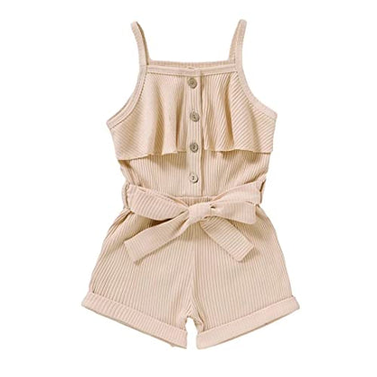 Tepuce 3T Girls Clothes Toddler Baby Strap Sleeveless One Piece Halter Romper Casual Summer Jumpsuit?Apricot Suspender Dress 3-4T/110cm
