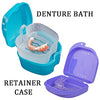 Denture Bath Case Cup with Denture Cleaner Brush & Retainer Holder Box, Complete Clean Care for Dentures, Clear Braces, Mouth Guard, Night Guard & Retainers,Traveling (Blue)