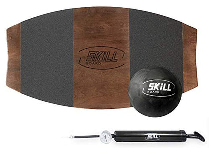 The Skill Board - Wooden Balance Board for Adults - Wobble Board for All Sports, Gym, Standing Desk, or Yard Games - Balance Trainer, Fitness Ball, Ball Pump, Grip Tape