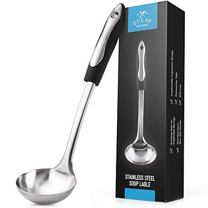 Zulay (12 inch) Stainless Steel Soup Ladle - Durable Rust Proof Soup Ladle With Ergonomic Handle - Soup Serving Spoon Ladles For Cooking, Gravy, Sauces, and More
