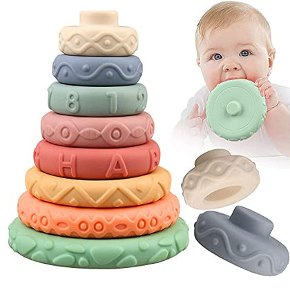 8 Pcs Stacking Rings Soft Toys for Babies 6 Months and up Old Girls Boys - Toddlers Sensory Educational Montessori Baby Blocks - Developmental Teething Learning Stacker