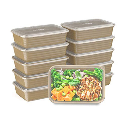 Bentgo® Prep 1-Compartment Containers - 20-Piece Meal Prep Kit with 10 Trays & 10 Custom-Fit Lids - Durable Microwave, Freezer, Dishwasher Safe Reusable BPA-Free Food Storage Containers (Gold)