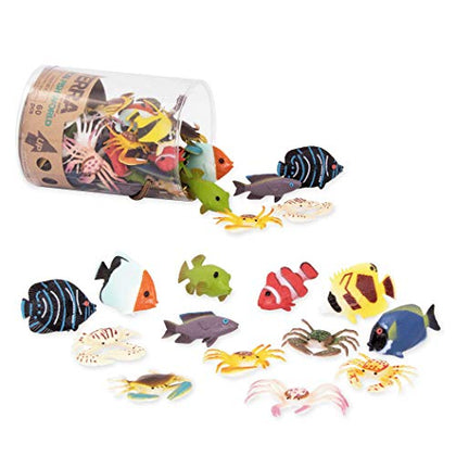 Terra by Battat - 60 Pcs Assorted Mini Sea Animal Toys - Plastic Ocean Animal Figurines - Tropical Fish & Crabs - Marine Animal Set For Kids and Toddlers 3 Years + - Storage Tube
