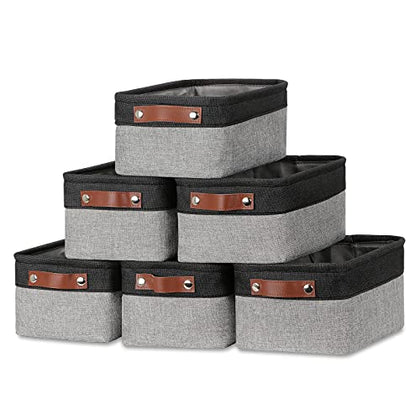 DULLEMELO Small Storage Baskets for Shelves, Small Fabric Collapsible Rectangular Storage Bins for Shelves, Closets, Nursery, Home, Office, Empty Gift Baskets (6-Pack, Black&Gray)