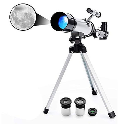 Kids Astronomical Telescope, TYUW 90X Astronomical Landscape Telescope with Tripod, 2 Magnification Eyepieces, 1.5X Barlow Len, Finderscope, Early Science Education Toys for Kids
