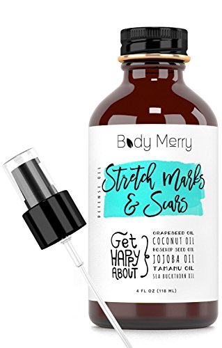 Body Merry Stretch Marks and Scars Defense Oil - Moisturizing Body Oil with Coconut, Sea Buckthorn, Jojoba, Rosehip and Tamanu Oils - Fade Marks and Nourish Dry Skin - Ideal for Pregnancy, 4 oz