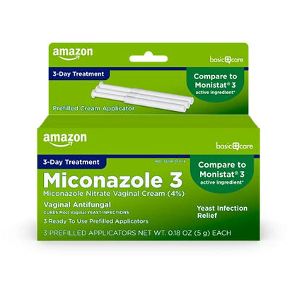 Amazon Basic Care Miconazole 3, Miconazole Nitrate Vaginal Cream (4 Percent), 3-Day Treatment, Yeast Infection Treatment For Women, 0.18 Ounce (Pack of 3)