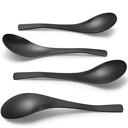 HIWARE Matte Black Thick Heavy-Weight Soup Spoons, Stainless Steel Soup Spoons, Table Spoons, Set of 6