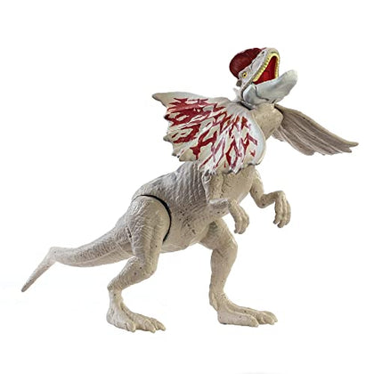 Jurassic World Fierce Force Dilophosaurus Dinosaur Action Figure Movable Joints, Realistic Sculpting & Single Strike Feature, Kids Gift Ages 3 Years & Older