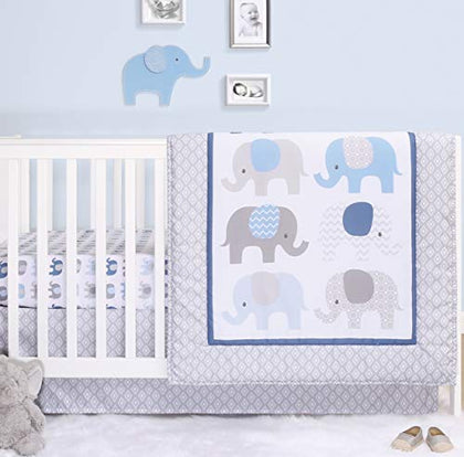 The Peanutshell Elephant Crib Bedding Set - 3 Piece Nursery Set - Crib Comforter, Fitted Crib Sheet, Crib Skirt