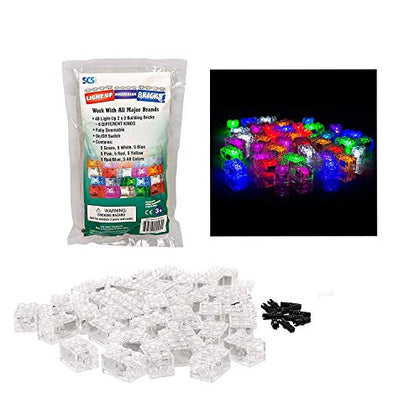 SCS Direct Light Up Building Blocks Bricks with On/Off and Dim Ability- 40pc Multicolor Light Set - Compatible with and fits Tightly with All Major Building Block Brands