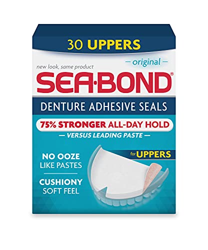 Sea Bond Secure Denture Adhesive Seals, Original Uppers, Zinc-Free, All-Day-Hold, Mess-Free, 30 Count (Pack of 1)