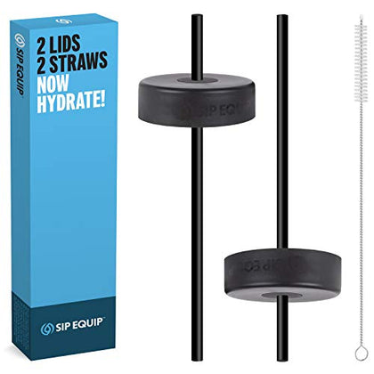 Sip Equip Wide Mouth Straw Lids (2 Pack), Compatible with Hydro Flask, Simple Modern, Hydro Cell, Thermoflask, Takeya, Vmini and Iron Flask, 2 Lids, 2 Straws and 1 Straw Brush, Original