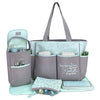 Baby Essentials Diaper Bag Tote 5 Piece Set with Sun, Moon, and Stars, Wipes Pocket, Dirty Diaper Pouch, Changing Pad (Grey/Aqua)