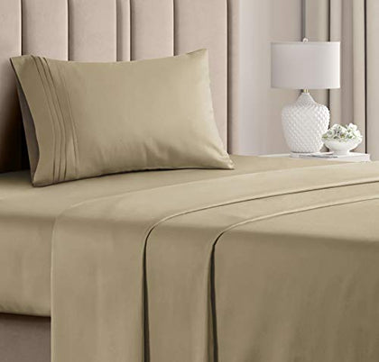 Twin Size 3 Piece Sheet Set - Comfy Breathable & Cooling Sheets - Hotel Luxury Bed Sheets for Women & Men - Deep Pockets, Easy-Fit, Extra Soft & Wrinkle Free Sheets - Beige Oeko-Tex Bed Sheet Set