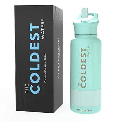 Coldest Sports Water Bottle with Straw Lid Vacuum Insulated Stainless Steel Metal Thermos Bottles Reusable Leak Proof Flask for Sports Gym (Mint Green)
