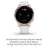 Garmin vivoactive 4S, Smaller-Sized GPS Smartwatch, Features Music, Body Energy Monitoring, Animated Workouts, Pulse Ox Sensors, Rose Gold with White Band